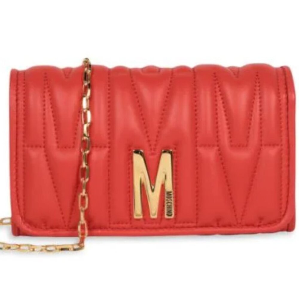 Moschino Red Quilted Nappa Monogram Leather Crossbody/Shoulder Bag w/COA